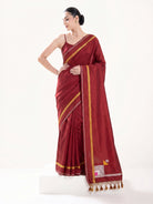 Contemporary Maroon Konia Meenakari Satin Silk Handloom Banarasi Saree - Sacred Weaves
