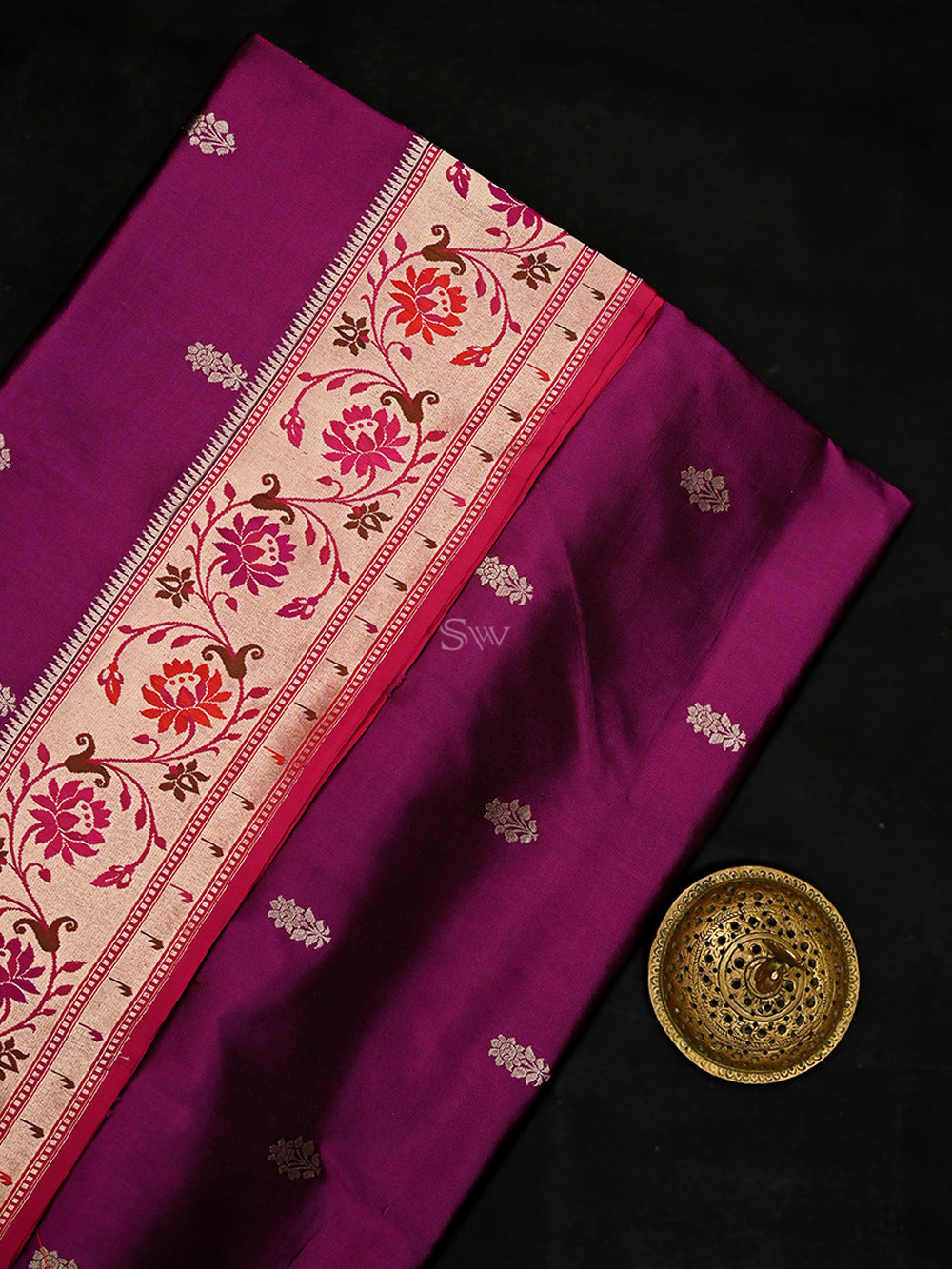 Dark Magenta Paithani Katan Silk Handloom Banarasi Saree - Sacred Weaves