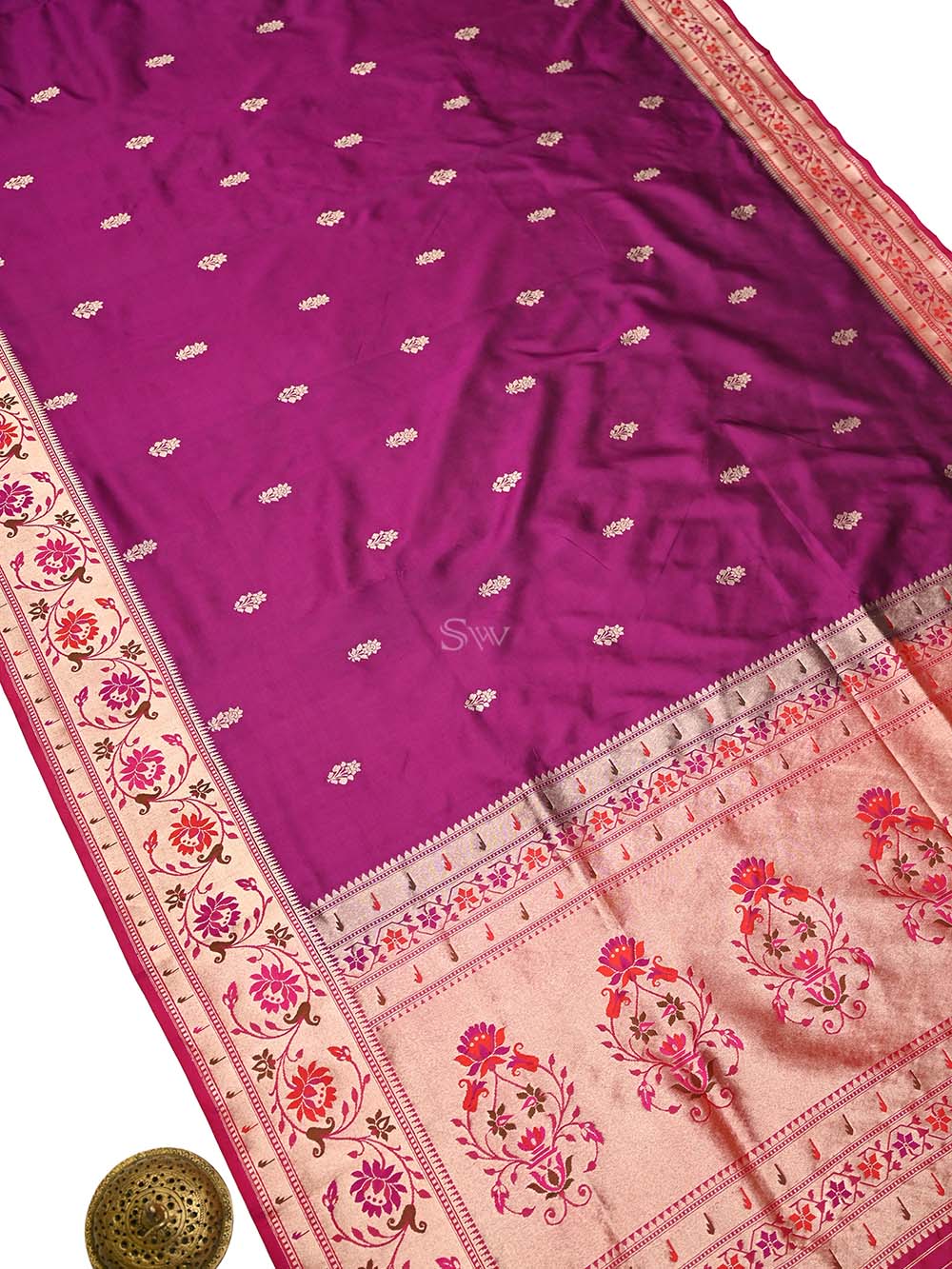 Dark Magenta Paithani Katan Silk Handloom Banarasi Saree - Sacred Weaves