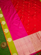 Red Pink Booti Satin Silk Handloom Banarasi Saree - Sacred Weaves