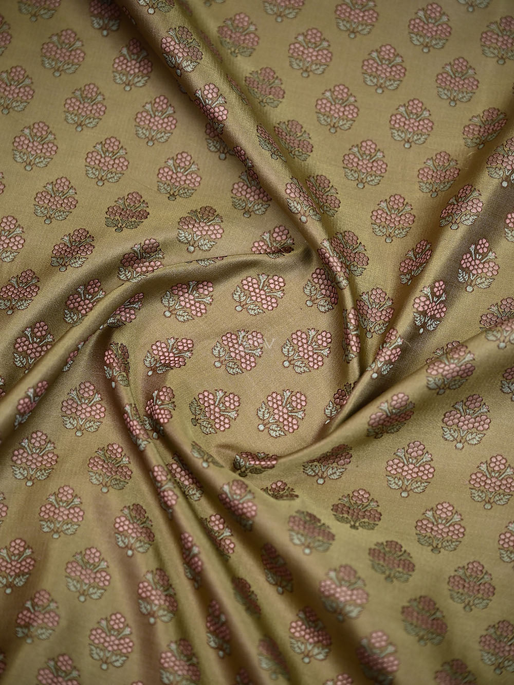 Dark Olive Floral Tanchoi Silk Handloom Banarasi Saree - Sacred Weaves