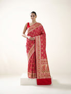 Dark Pink Paithani Meenakari Katan Silk Handloom Banarasi Saree - Sacred Weaves