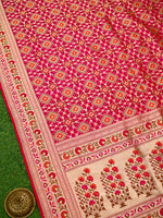 Dark Pink Paithani Meenakari Katan Silk Handloom Banarasi Saree - Sacred Weaves