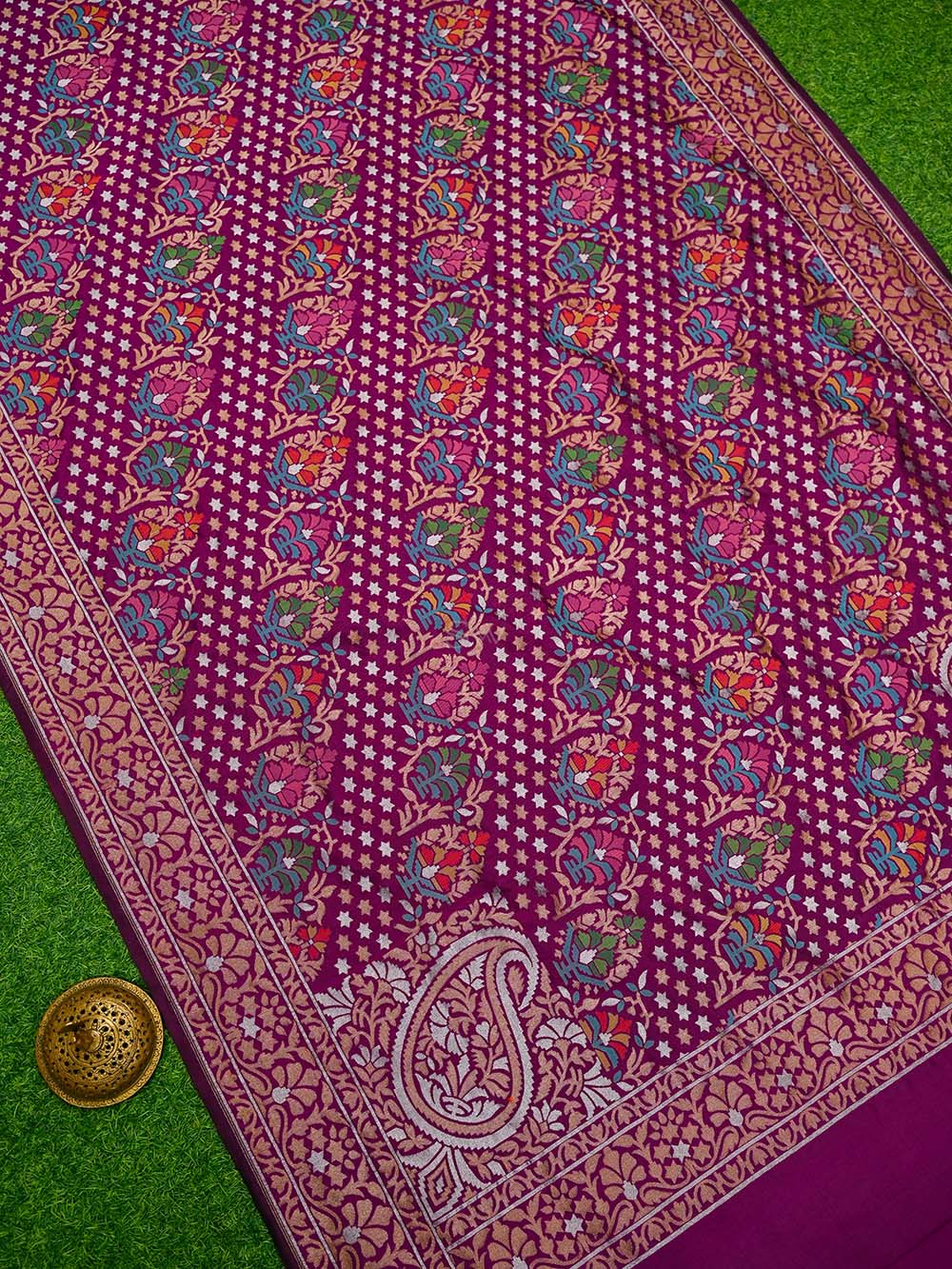 Dark Magenta Sona Roopa Konia Jaal Katan Silk Handloom Banarasi Saree - Sacred Weaves