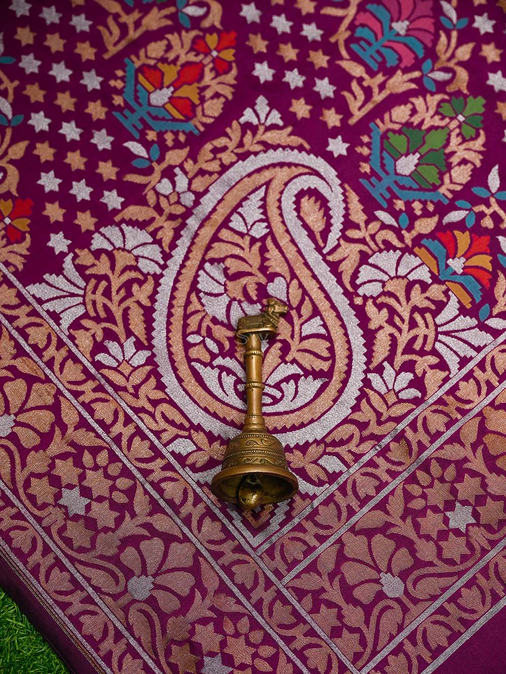 Dark Magenta Sona Roopa Konia Jaal Katan Silk Handloom Banarasi Saree - Sacred Weaves