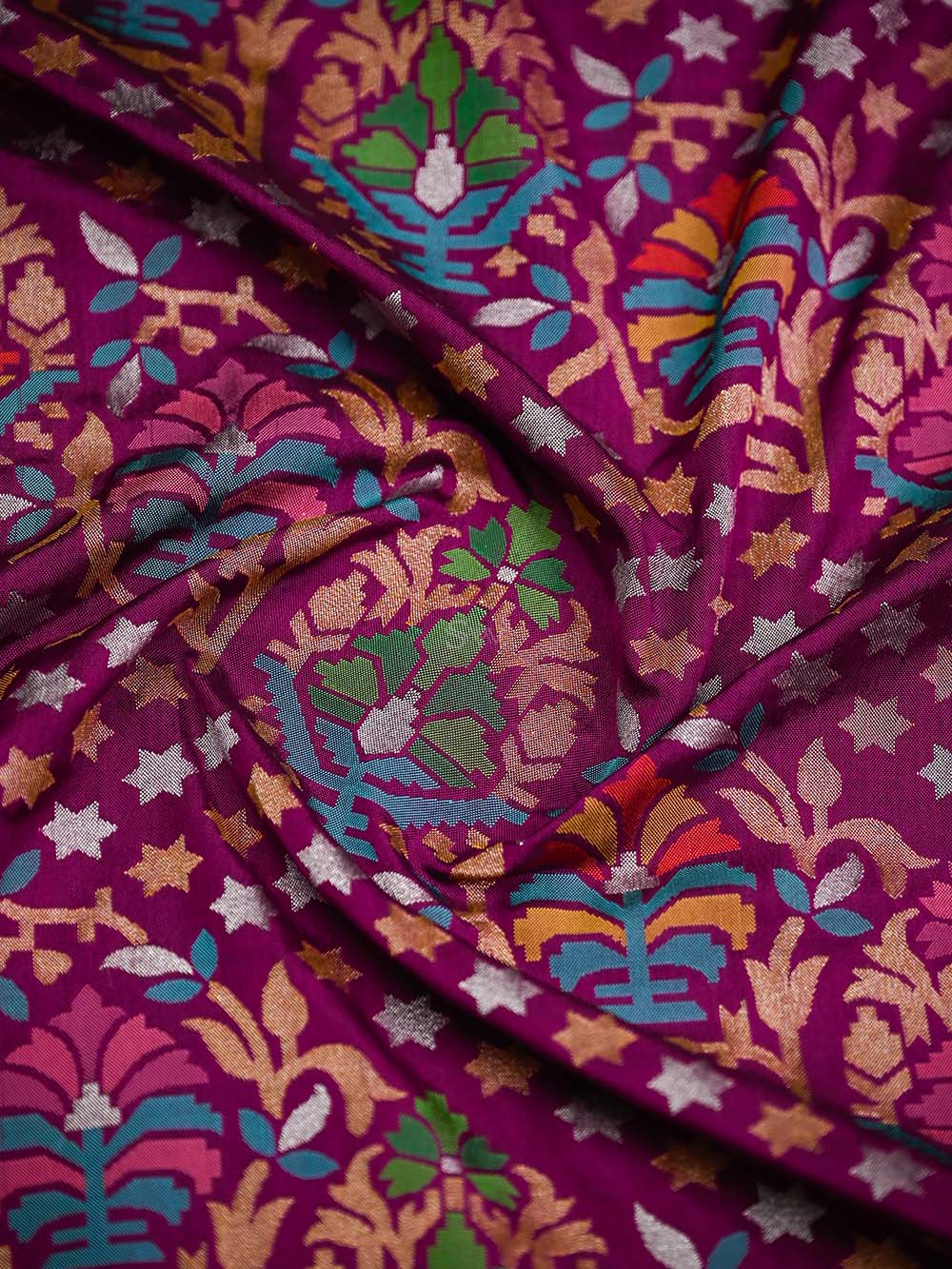 Dark Magenta Sona Roopa Konia Jaal Katan Silk Handloom Banarasi Saree - Sacred Weaves