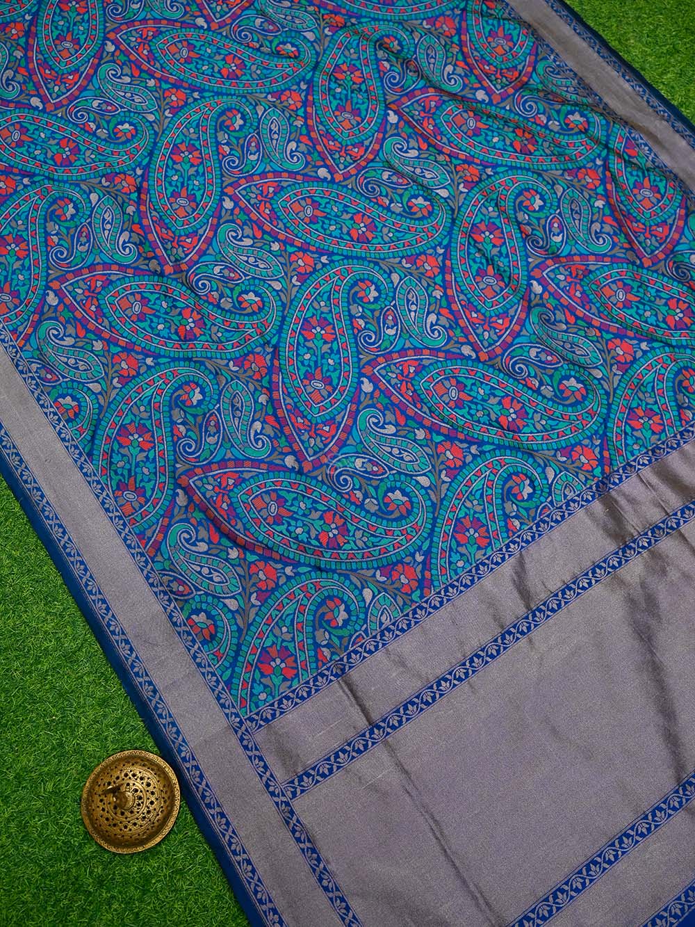 Midnight Blue Sona Roopa Jaal Katan Silk Handloom Banarasi Saree - Sacred Weaves