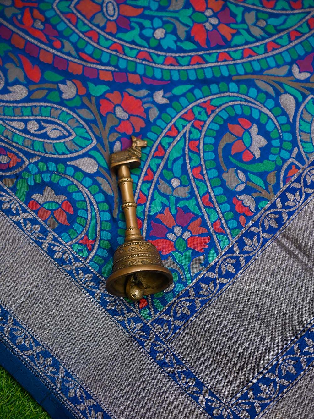 Midnight Blue Sona Roopa Jaal Katan Silk Handloom Banarasi Saree - Sacred Weaves