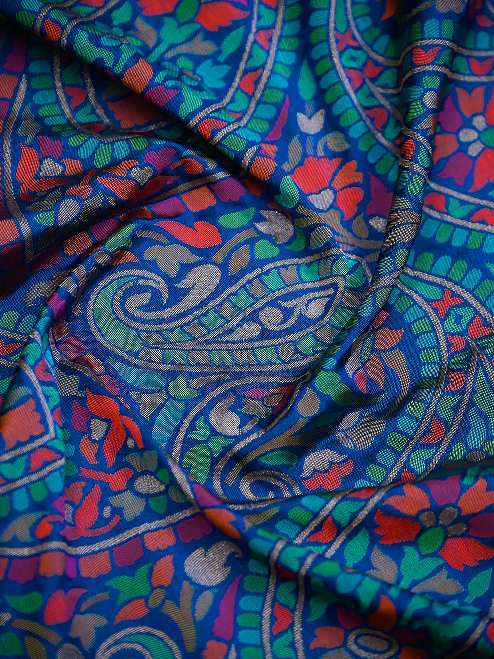 Midnight Blue Sona Roopa Jaal Katan Silk Handloom Banarasi Saree - Sacred Weaves