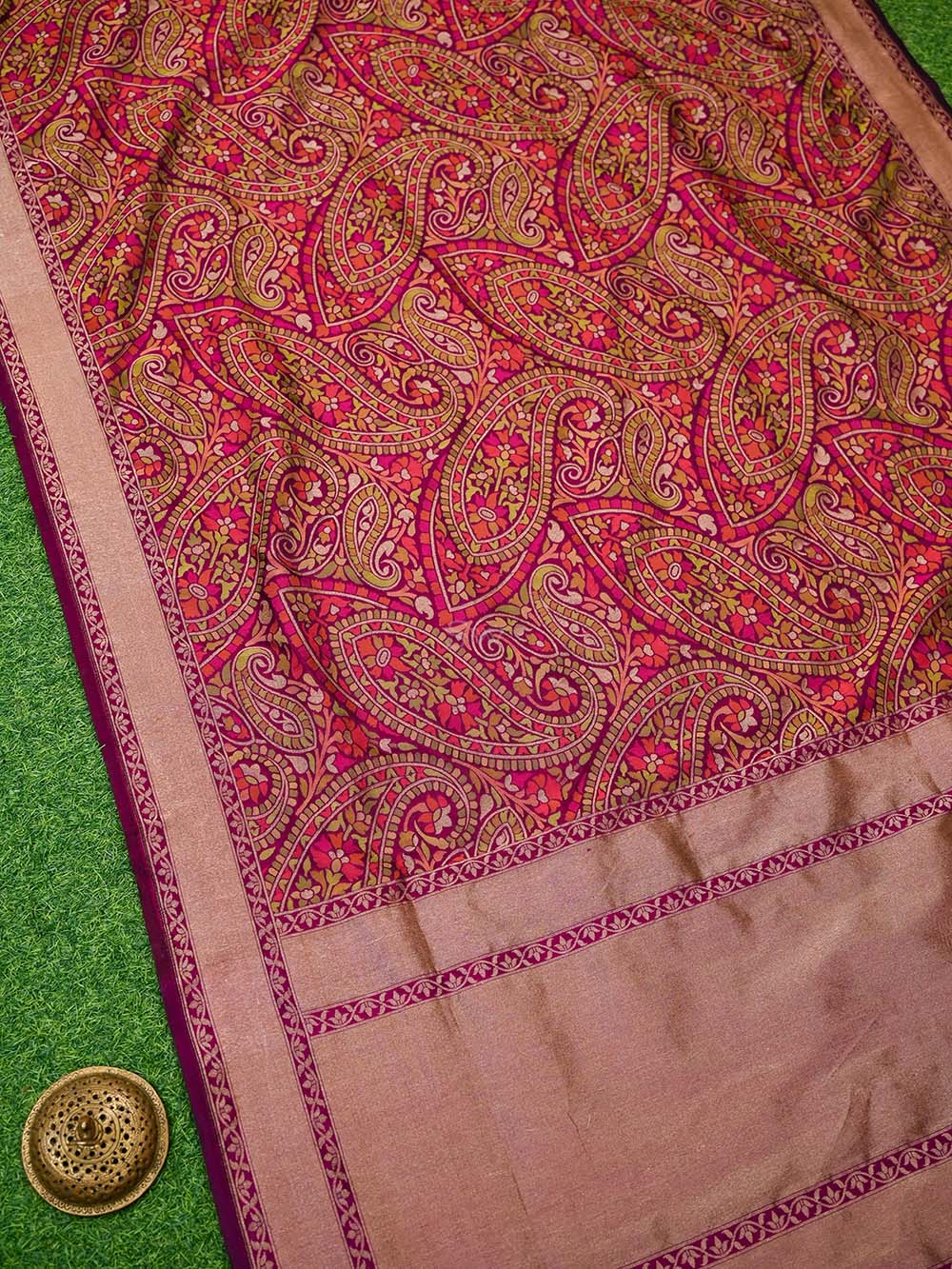 Dark Wine Sona Roopa Jaal Katan Silk Handloom Banarasi Saree - Sacred Weaves