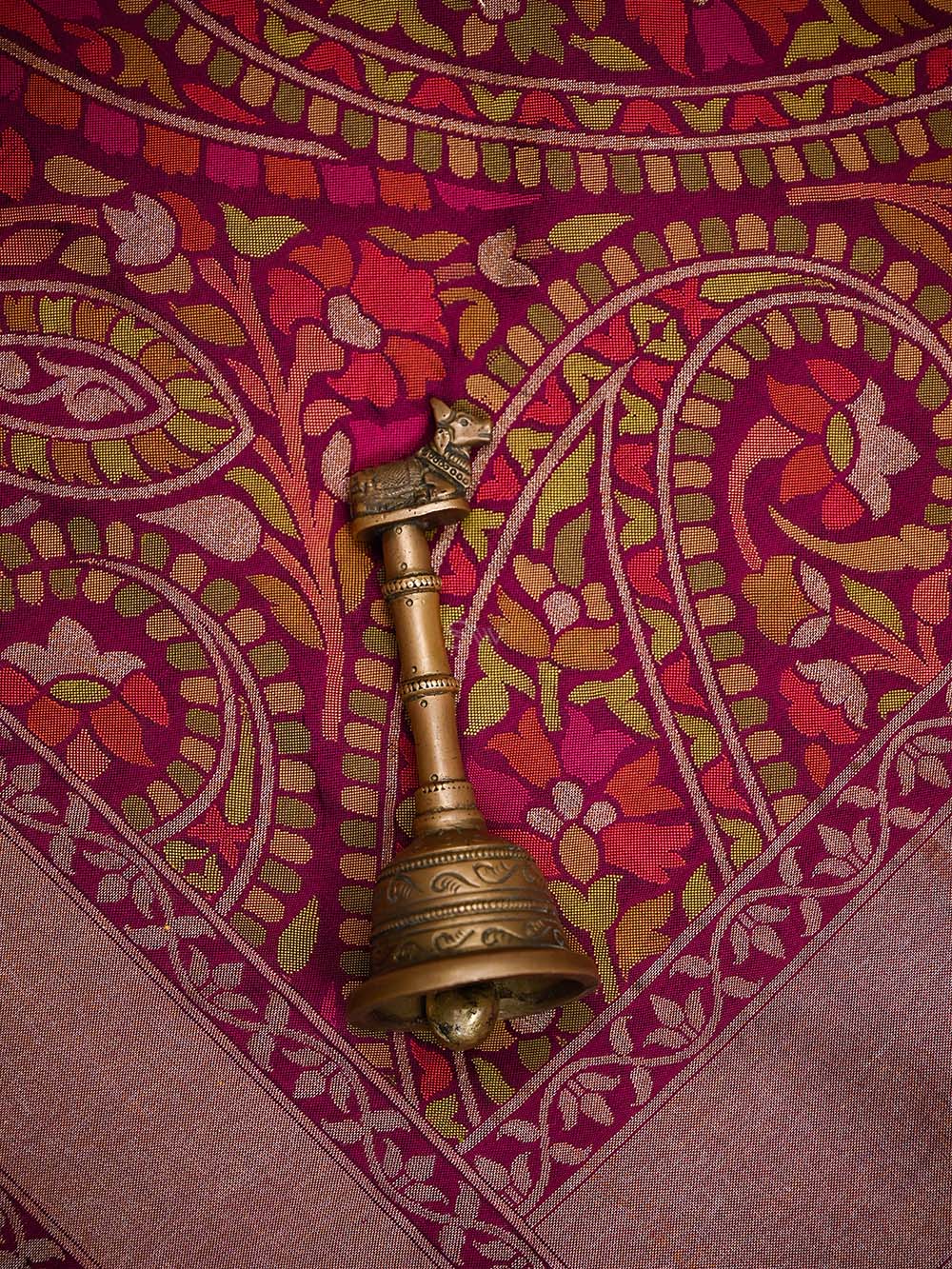 Dark Wine Sona Roopa Jaal Katan Silk Handloom Banarasi Saree - Sacred Weaves