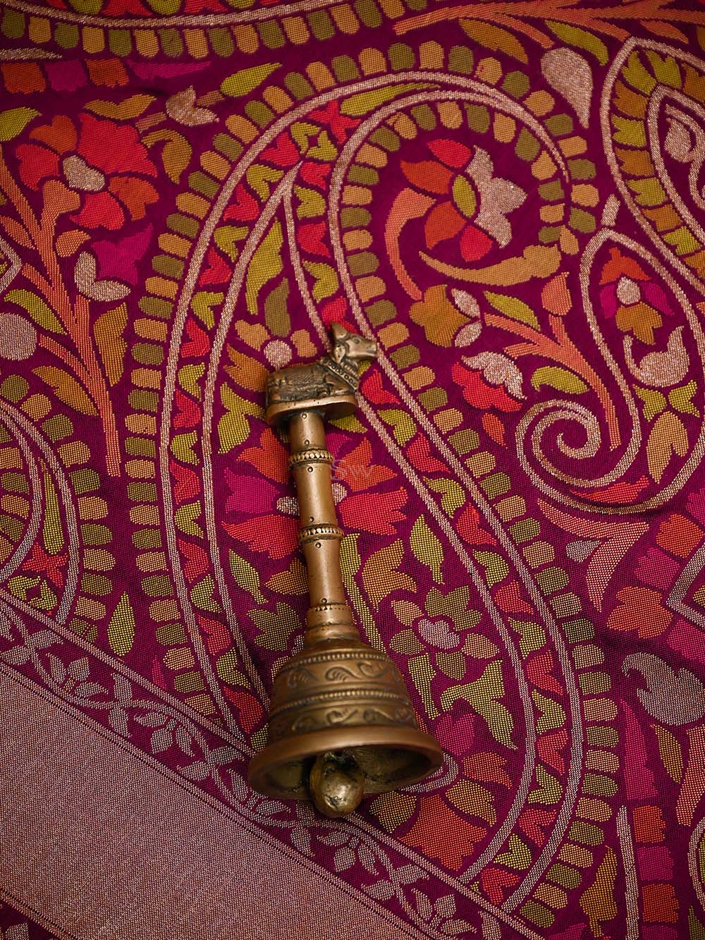 Dark Wine Sona Roopa Jaal Katan Silk Handloom Banarasi Saree - Sacred Weaves