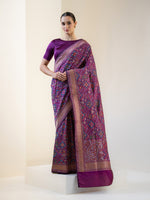 Dark Purple Jaal Katan Silk Handloom Banarasi Saree - Sacred Weaves