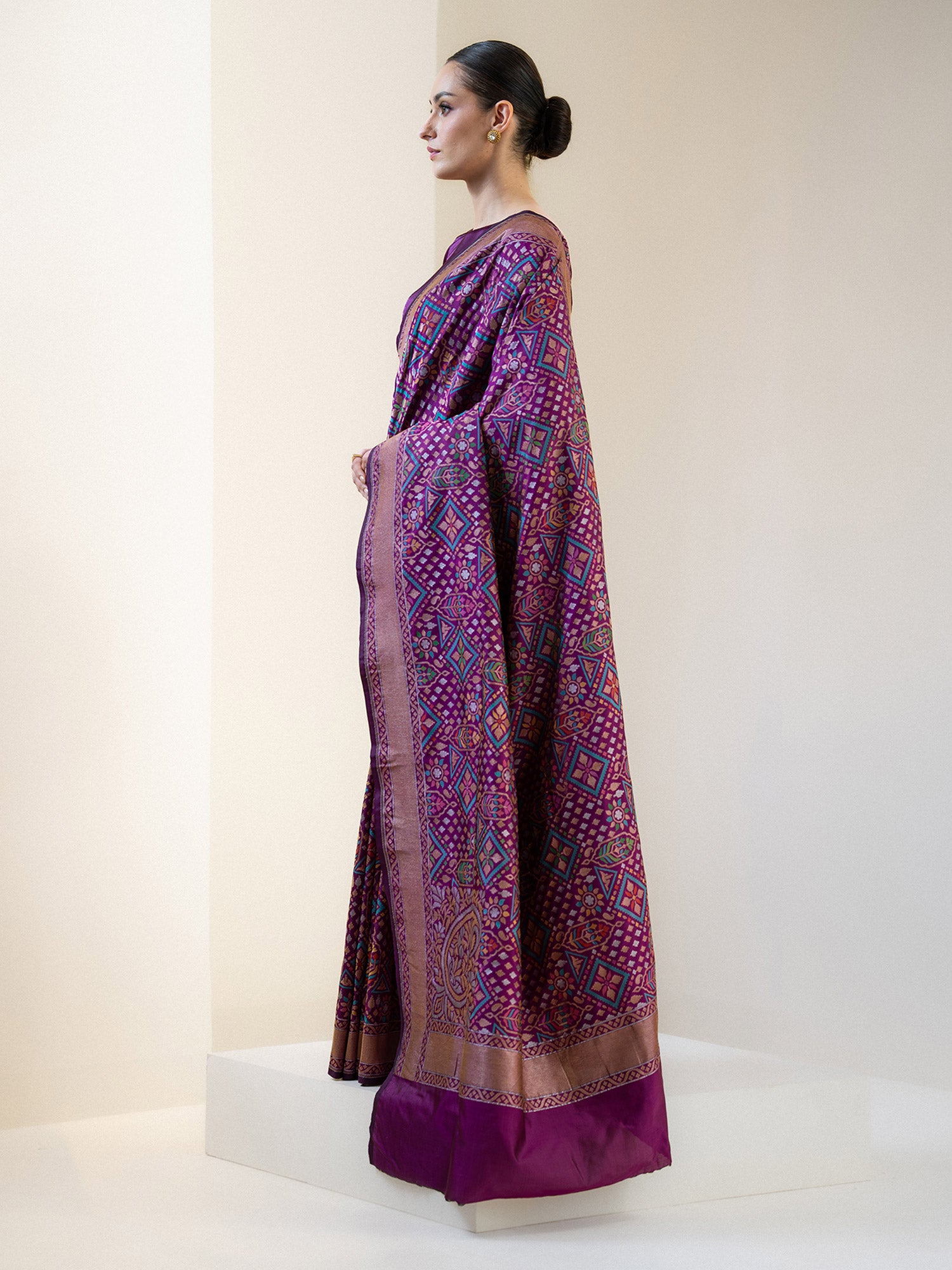 Dark Purple Jaal Katan Silk Handloom Banarasi Saree - Sacred Weaves