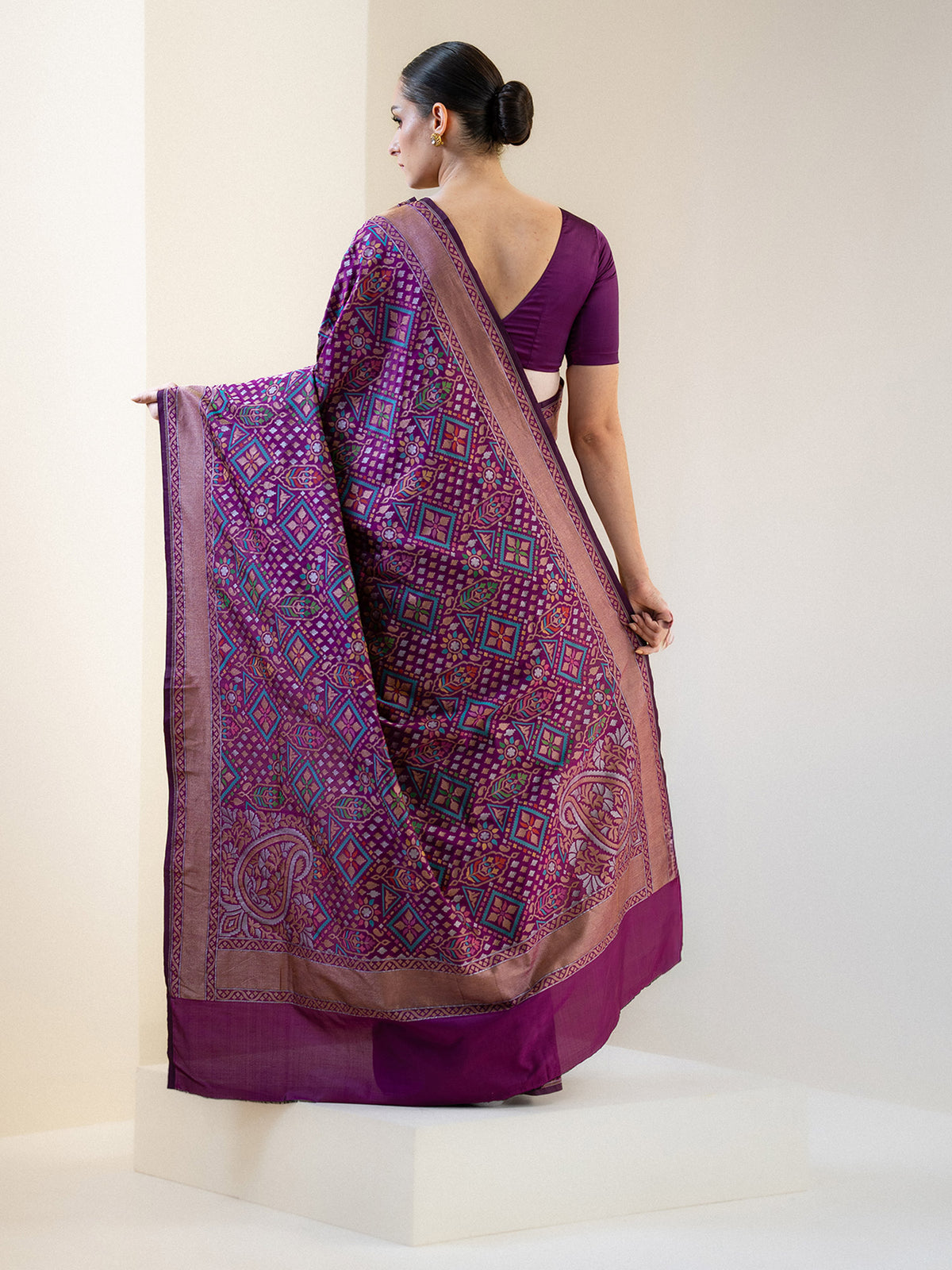 Dark Purple Jaal Katan Silk Handloom Banarasi Saree - Sacred Weaves