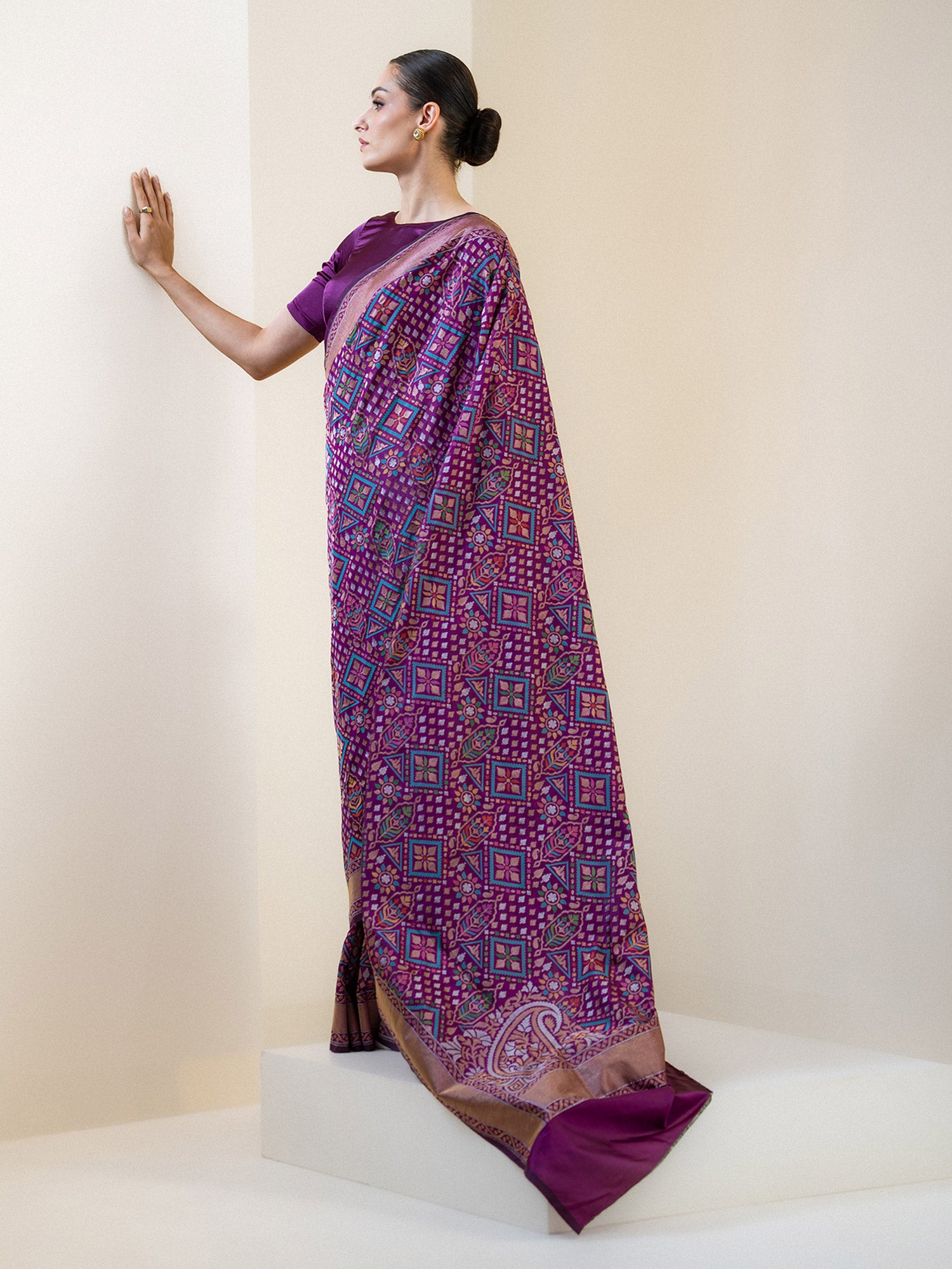 Dark Purple Jaal Katan Silk Handloom Banarasi Saree - Sacred Weaves