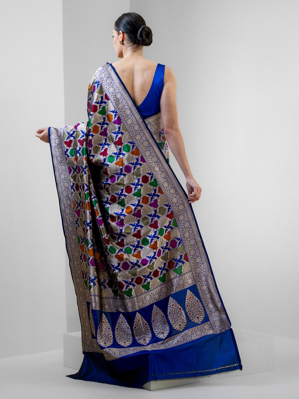 Navy Blue Rangkat Katan Silk Handloom Banarasi Saree - Sacred Weaves