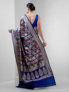 Navy Blue Rangkat Katan Silk Handloom Banarasi Saree - Sacred Weaves