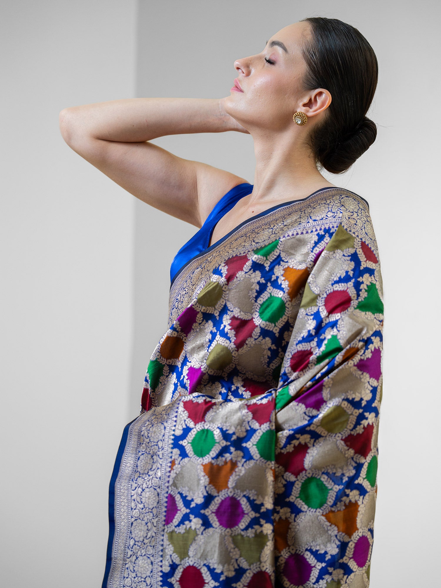 Navy Blue Rangkat Katan Silk Handloom Banarasi Saree - Sacred Weaves