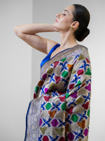 Navy Blue Rangkat Katan Silk Handloom Banarasi Saree - Sacred Weaves