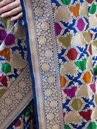 Navy Blue Rangkat Katan Silk Handloom Banarasi Saree - Sacred Weaves