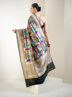 Black Rangkat Katan Silk Handloom Banarasi Saree - Sacred Weaves
