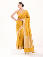 Yellow Zari Booti Katan Silk Uppada Handloom Banarasi Saree - Sacred Weaves