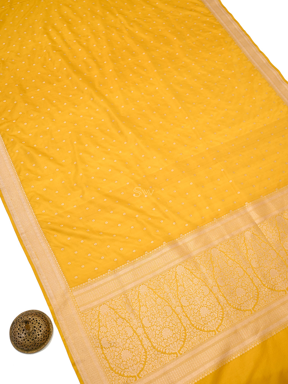 Yellow Zari Booti Katan Silk Uppada Handloom Banarasi Saree - Sacred Weaves