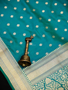Peacock Green Booti Katan Silk Uppada Handloom Banarasi Saree - Sacred Weaves