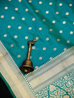 Peacock Green Booti Katan Silk Uppada Handloom Banarasi Saree - Sacred Weaves