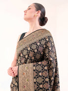 Black Meenakari Uppada Jaal Katan Silk Handloom Banarasi Saree - Sacred Weaves