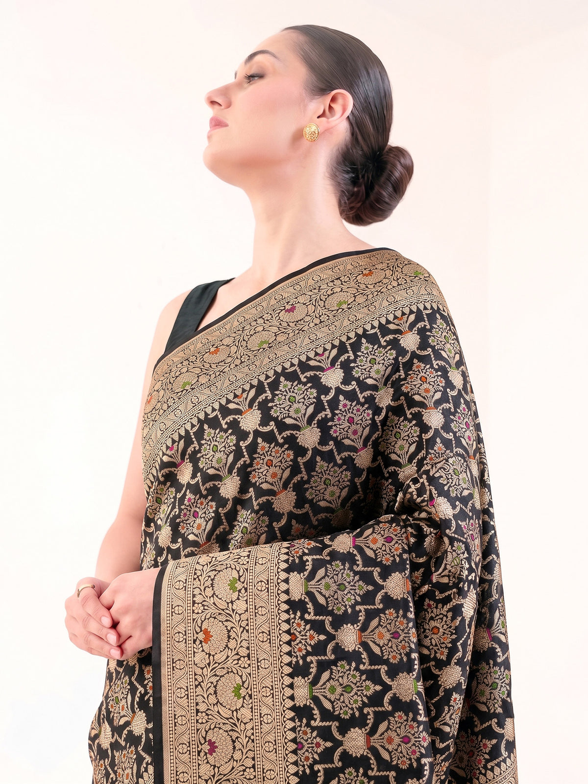 Black Meenakari Uppada Jaal Katan Silk Handloom Banarasi Saree - Sacred Weaves
