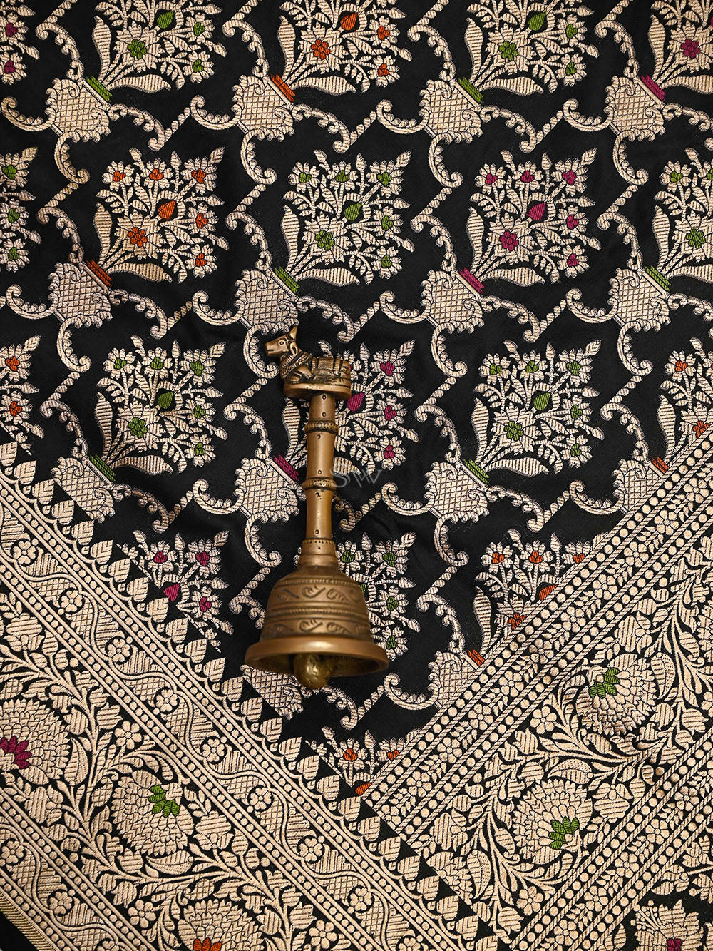 Black Meenakari Uppada Jaal Katan Silk Handloom Banarasi Saree - Sacred Weaves