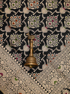 Black Meenakari Uppada Jaal Katan Silk Handloom Banarasi Saree - Sacred Weaves