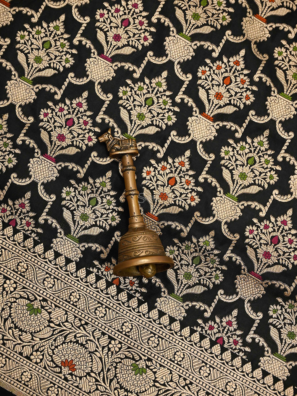 Black Meenakari Uppada Jaal Katan Silk Handloom Banarasi Saree - Sacred Weaves
