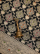 Black Meenakari Uppada Jaal Katan Silk Handloom Banarasi Saree - Sacred Weaves