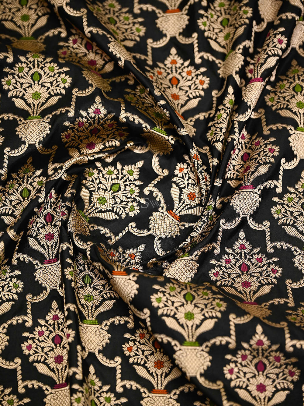 Black Meenakari Uppada Jaal Katan Silk Handloom Banarasi Saree - Sacred Weaves