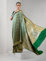 Bottle Green Shikargah Katan Silk Handloom Banarasi Saree - Sacred Weaves