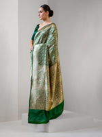 Bottle Green Shikargah Katan Silk Handloom Banarasi Saree - Sacred Weaves