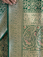 Bottle Green Shikargah Katan Silk Handloom Banarasi Saree - Sacred Weaves