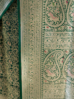 Bottle Green Shikargah Katan Silk Handloom Banarasi Saree - Sacred Weaves