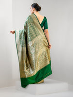 Bottle Green Shikargah Katan Silk Handloom Banarasi Saree - Sacred Weaves