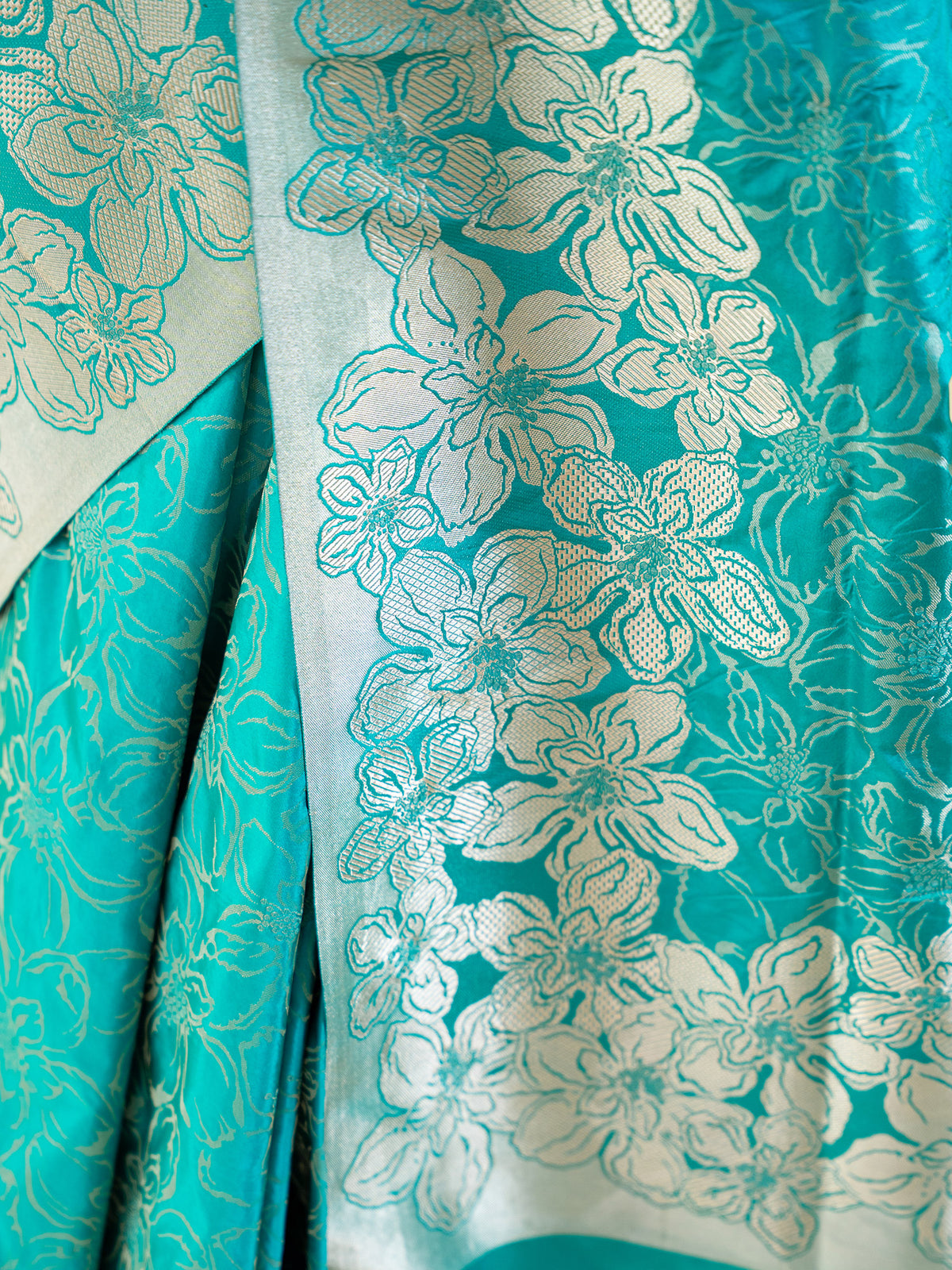 Aqua Green Jaal Katan Silk Handloom Banarasi Saree - Sacred Weaves