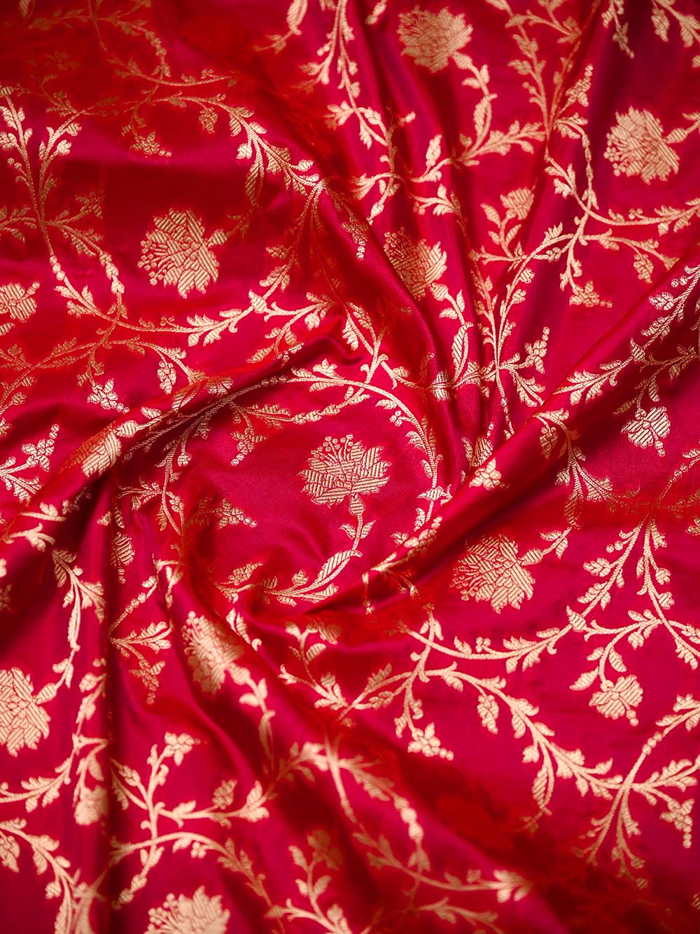 Dark Pink Jaal Katan Silk Uppada Handloom Banarasi Saree - Sacred Weaves