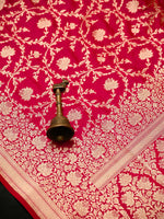 Dark Pink Jaal Katan Silk Uppada Handloom Banarasi Saree - Sacred Weaves