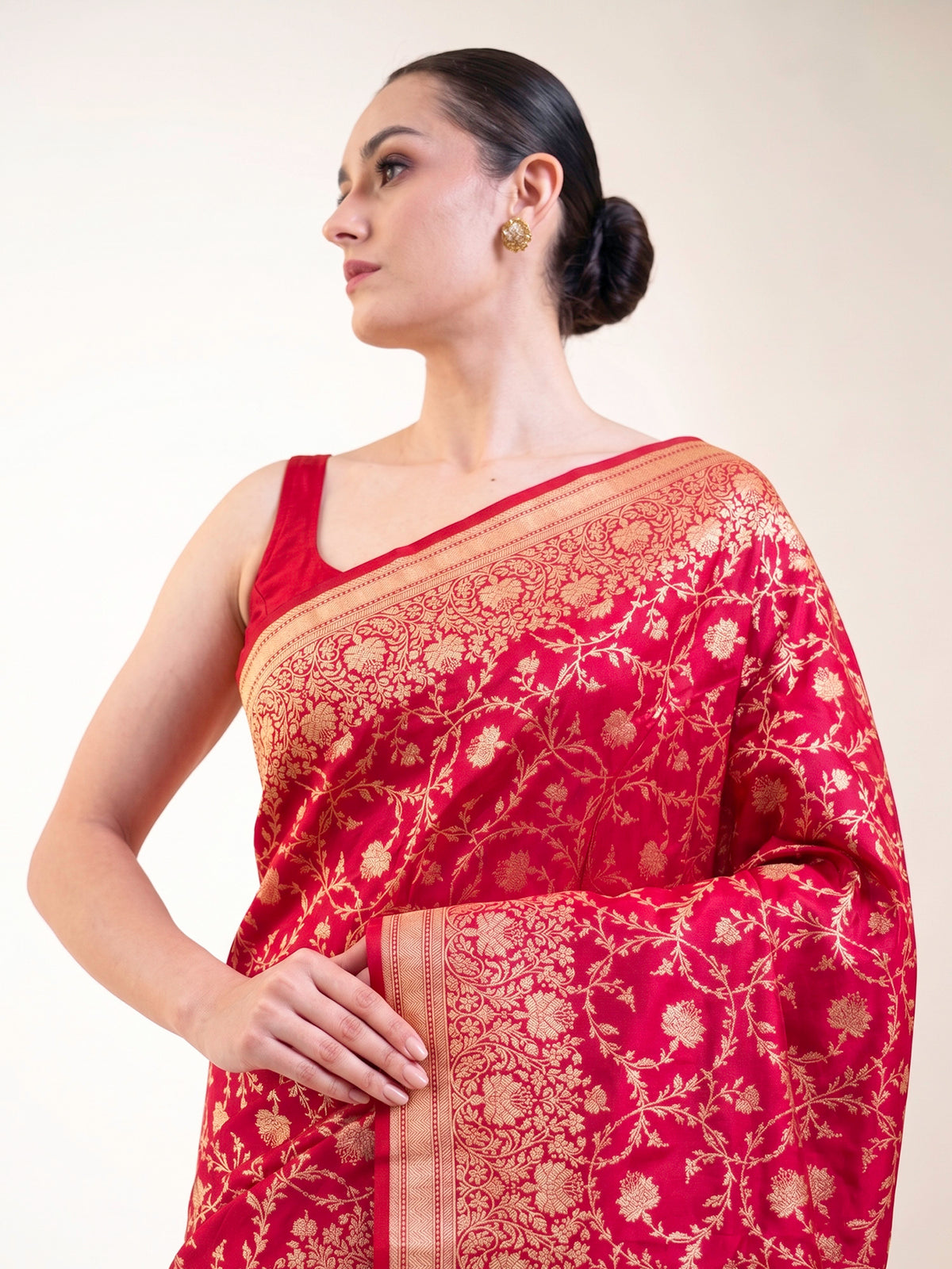 Dark Pink Jaal Katan Silk Uppada Handloom Banarasi Saree - Sacred Weaves