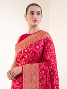 Pink Orange Jaal Katan Silk Uppada Handloom Banarasi Saree - Sacred Weaves