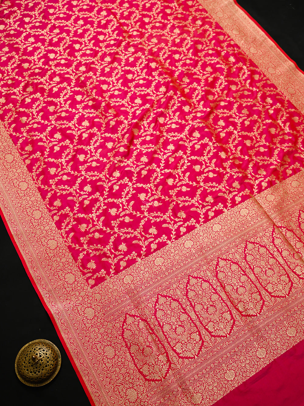 Pink Orange Jaal Katan Silk Uppada Handloom Banarasi Saree - Sacred Weaves