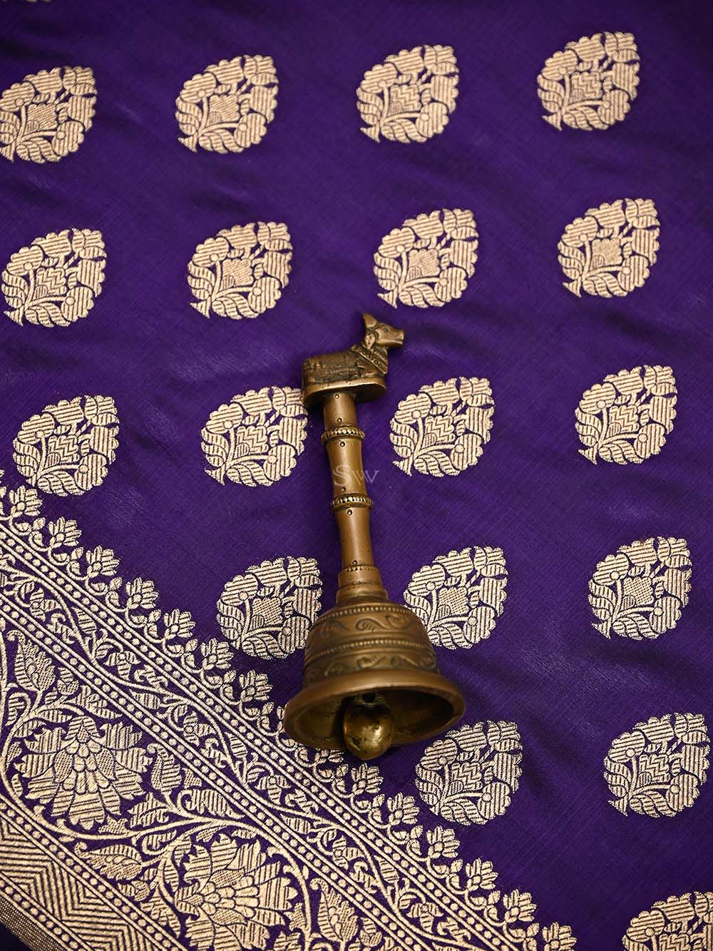 Voilet Booti Katan Silk Uppada Handloom Banarasi Saree - Sacred Weaves
