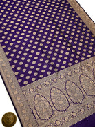 Voilet Booti Katan Silk Uppada Handloom Banarasi Saree - Sacred Weaves